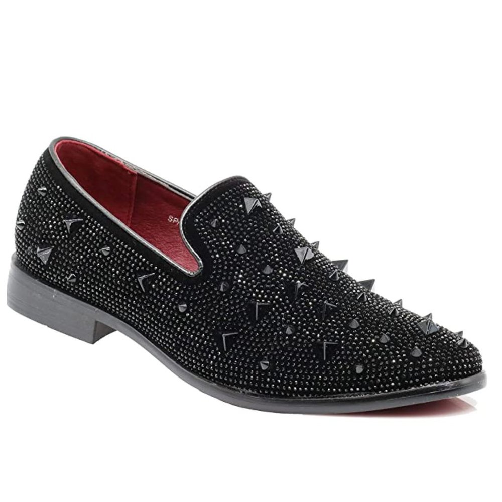 Men's Spike Pointy Toe Punk Studded Rivet Loafers Casual Dress Slip On Shoes s24